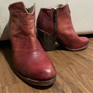 Vintage Freebird by Steven Red Leather Ankle Boots